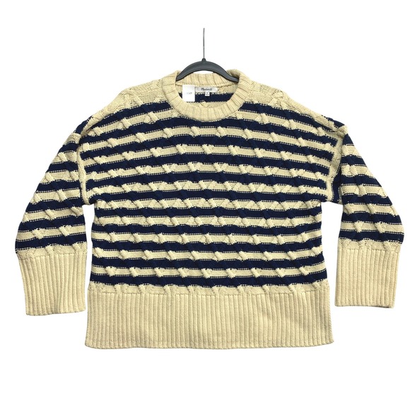 Madewell Sweaters - Madewell Sweater Womens Medium Navy Blue Cream Striped Cable Knit CottonCKP480